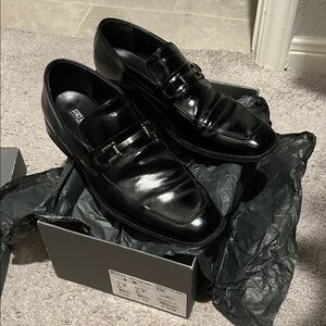 Men’s-Stacy Adams Black Leather Loafers with Buckle
